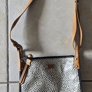 Fossil Black and Tan Crossbody Bag with Adjustable Strap